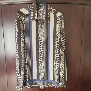 Roberto Cavalli Black and Cream Patterned Button Down Shirt